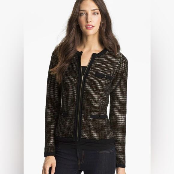 Ted Baker Rylene Metallic Mixed Wool Full Zip Jacket Black Size 4 (U.S. 10/L) - Picture 1 of 13